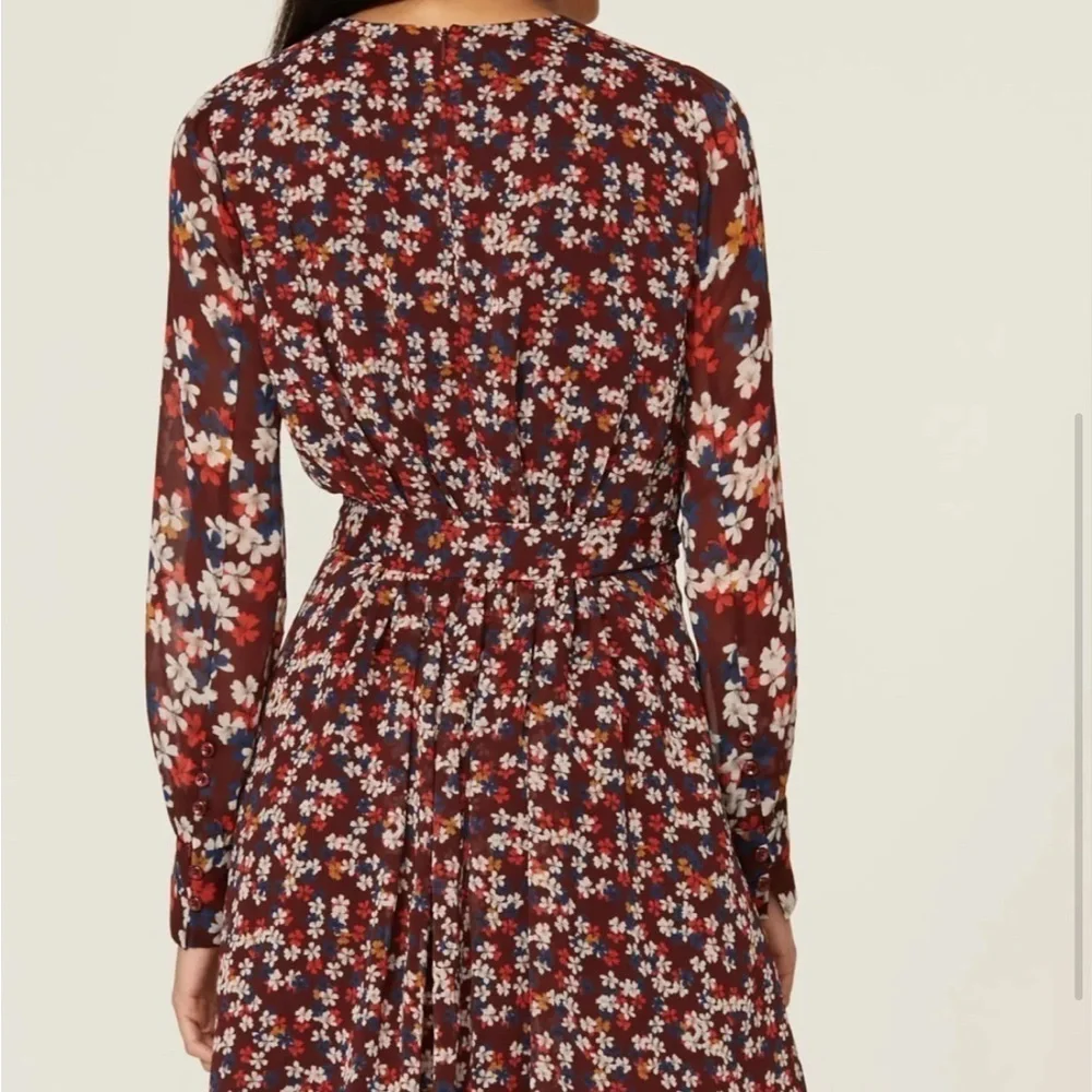 Jason Wu Collective Dress Floral Print Long Sleeve Tie Waist Mini Red Size 2